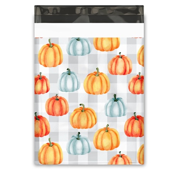 Other - Pumpkin Patch Buffalo Plaid 10x13 Poly Mailers Set of 20 Orange Blue Gray White